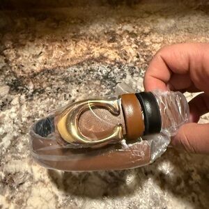 Coach Brown and Black Leather Belt with Gold Buckle